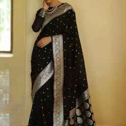 Anjaneya Sarees Black Woven Saree With Unstitched Blouse-image-50