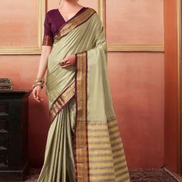 Satrani Khaki & Purple Silk Woven Saree With Unstitched Blouse-picture-3