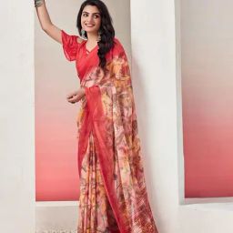 Satrani Pink Printed Saree With Unstitched Blouse-image-56