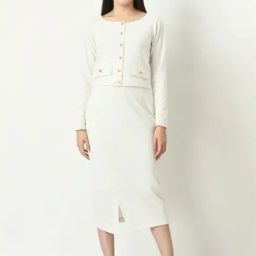 Exude White Plain Skirt-image-14