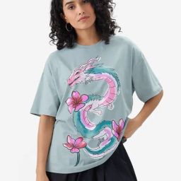The Souled Store Blue Printed Oversized T-Shirt-image-21