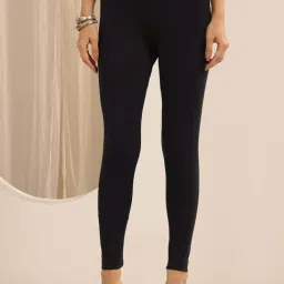 Libas Black Cotton Slim Fit Leggings-image-5