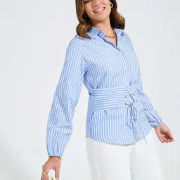 Styli Blue Striped Shirt-image-35
