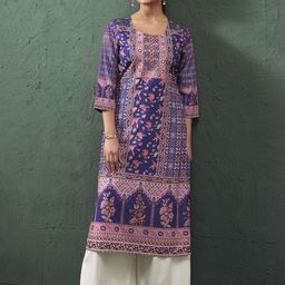 Anouk Floral Printed Round Neck Pure Cotton Straight Kurta-picture-45