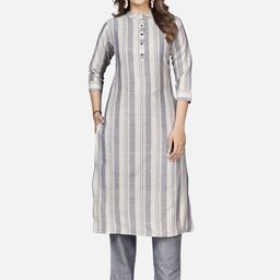 Vbuyz Women Grey Striped Kurta-picture-1