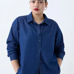 Gia by Westside Dark Blue Denim Shirt-picture-33