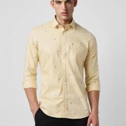 Van Heusen Yellow Cotton Slim Fit Printed Shirt-image-97