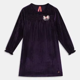 Blue Giraffe Girls Purple Striped Full Sleeves 1 Dress-image-73