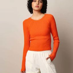 Only Orange Rib-Knit Cropped Fitted Pullover-picture-11