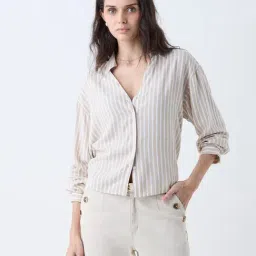 LOV by Westside Beige Stripes Shirt-picture-15