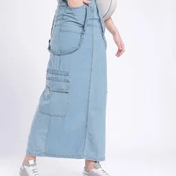 DressBerry Women Cool Edge Cargo Denim Maxi Skirt-image-19