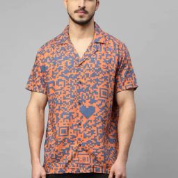 Royal Enfield QR ENGINEERED Blue & Orange Regular Fit Printed Shirt-image-64