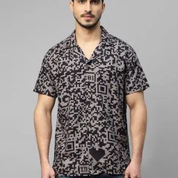 Royal Enfield QR ENGINEERED Grey & Black Regular Fit Printed Shirt-18