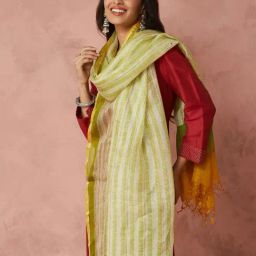 Fabindia Green Silk Regular Fit Printed Dupatta-picture-20