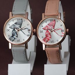 VIRAKTI Unisex Pack of 2 Leather Straps Analogue Watch M.F-78-GREY-PINK-image-69