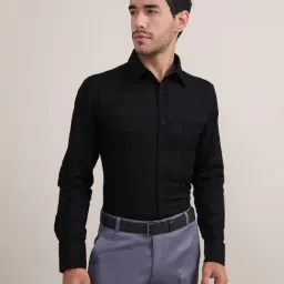 Louis Stitch Black Cotton Regular Fit Striped Shirt-picture-13