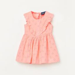 Juniors by Lifestyle Girls Peach Cotton Embroidery Dress-picture-28
