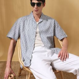 Dennis Lingo Men Cuban Collar Abstract Printed Cotton Casual Shirt-image-33