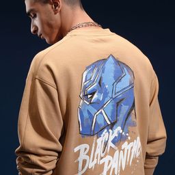Highlander Marvel Black Panther Men Brown Oversized Drop Shoulder Sweatshirt-image-69