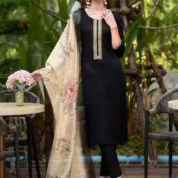 SHREE LAXMINARAYAN EXPORT Floral Yoke Design Sequinned Kurta With Trousers & Dupatta-24