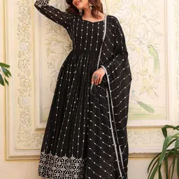KALINI Women Embroidered Regular Thread Work Kurta with Palazzos & With Dupatta-image-81