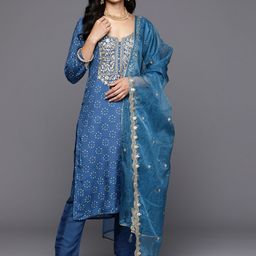 Libas Bandhani Embroidered Regular Kurta With Trousers & Dupatta image 3