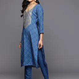 Libas Bandhani Embroidered Regular Kurta With Trousers & Dupatta image 5
