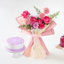 Enchanting Fresh Floral Bouquet With Lilac Bloom Cake-image-59