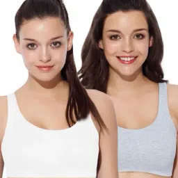 Enamor White & Grey Non Wired Non Padded Sports Bra (Pack Of 2)-27