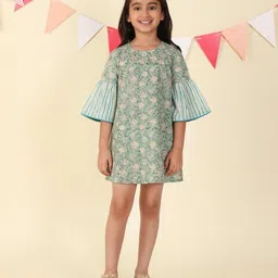 Fabindia Girls Floral Print Flared Sleeve A-Line Mini Dress-picture-18