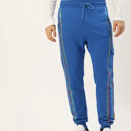FOREVER 21 Men Blue Typography Printed Regular Fit Pure Cotton Joggers Trousers-image-33