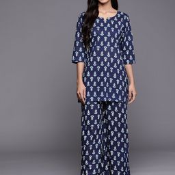 Libas Women Navy Blue & White Printed Night suit-image-88