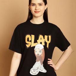 Tromko Women Graphic Printed Round Neck Cotton Oversized T-shirt-picture-2