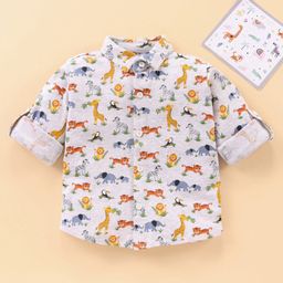 Babyhug Cotton Knit Full Sleeves Shirt Animal Print - White-image-8
