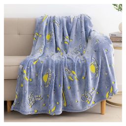 HAPPY HUES Glow in The Dark Blanket Space Design for Toddler - Blue-22