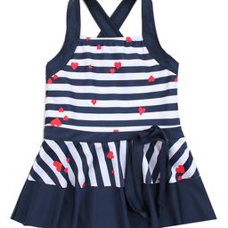 Babyhug Sleeveless Frock Swim Suit Stripes & Heart Print- Navy Blue & White-image-76