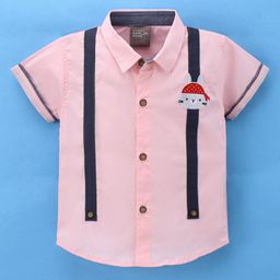 Little Kangaroos Half Sleeves Shirt Pirate Cat Patch - Pink-13