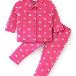 Babyhug Full Sleeves Winter Wear Suits With Heart Print - Pink-image-64