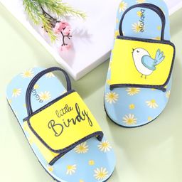 Babyoye Slides With Backstrap Closure & Text Print - Blue & Yellow-image-19