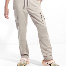 Pine Kids Cotton Elastane Full Length Solid Cargo Pant - Grey-image-29
