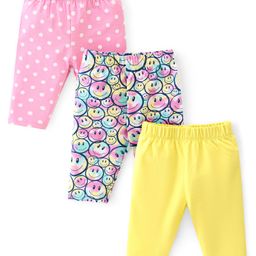 Babyhug Cotton Lycra Knit Three Fourth Length Legging Emoji & Polka Dot Print Pack Of 3 - Mutlicolor-image-7