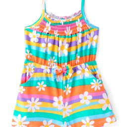 Babyhug Single Jersey Knit Sleeveless Jumpsuit Floral Print with Bow Applique - Multicolour-image-85
