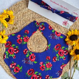 Choko Baby Bib with Snap Button Closure & Matching Headband Set - Blue-image-12