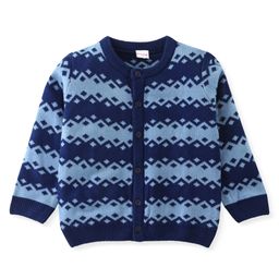 Babyhug Knit Front Open Full Sleeves Striped Sweater with Argyle Design - Navy Blue-image-6