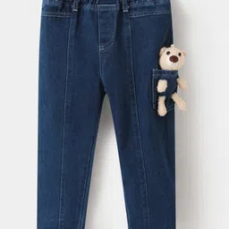 Kookie Kids Full Length Denim Jeans with Teddy Applique - Blue-picture-31