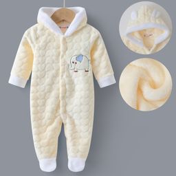 Kookie Kids Full Sleeves Footed Hooded Romper With Elephant Patch - Beige-image-46