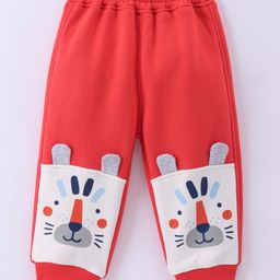 Little Kangaroos Cotton Knit Full Length Fleece Pant with Animal Applique - Coral-image-48