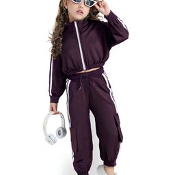 Ollington St. Full Sleeves Winter Wear Co-Ord Set ofFront Zipper Jacket & Joggers with Cargo Pockets - Wine-image-30