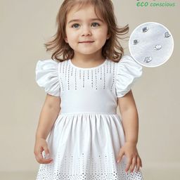 Babyoye Woven Frill Sleeves Sequined Party Frock - White-image-18