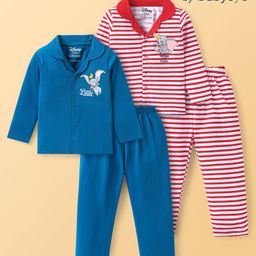 Babyoye Disney Single Jersey Knit Full Sleeves Night Suits with Stripes & Dumbo Graphics Pack of 2 - Blue & Red-image-36